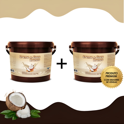 Kit 2 Creme Sabor Coco Branco 4kg Uso Profissional