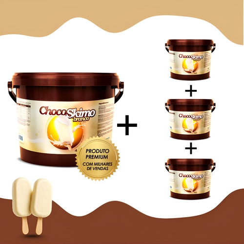 Kit 4 Chocolate Cobertura Branco Skimo 4kg Doces E Confeitar Branco