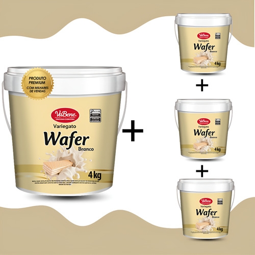 Kit 4 Variegato Sorvete Wafer Branco 4kg Vabene Confeitaria